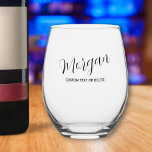 Trendy Script Calligraphy Personalized Custom Stemless Wine Glass<br><div class="desc">Personalize this beautiful wine glass with a name,  monogram or truly any custom text. Makes the perfect wedding party gift,  birthday gift,  hostess or housewarming gift or give as a unique everyday gift. So easy to customize as you can easily change the text colour to suit your style.</div>