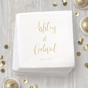 Trendy Script Calligraphy Simple Modern Wedding Foil Napkins