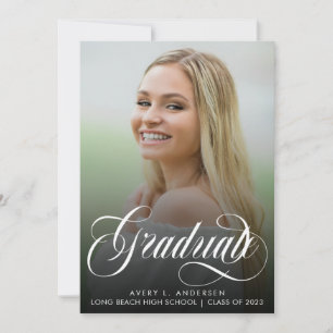 Trendy Script Calligraphy White Overlay Graduation Announcement
