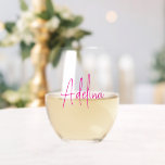 Trendy Script Custom Name Wedding Bridesmaid Favou Stemless Wine Glass<br><div class="desc">Celebrate your girl's big day with these bubbly-licious besties sets, personalized with your names in trendy pink script like mini works of art. Every sip whispers "Cheers to forever friendships & happily ever afters! Perfect as bridesmaid proposals, bachelorette parties, matching wedding gifts for bride and groom, or just a unique...</div>