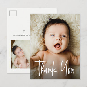 Trendy Script Custom Photos Baby Thank You Postcard