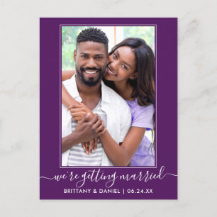 Trendy Script Getting Married Purple Save The Date Postcard