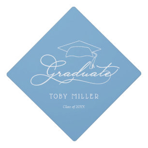 Trendy Script Graduate Class of Powder Blue Graduation Cap Topper