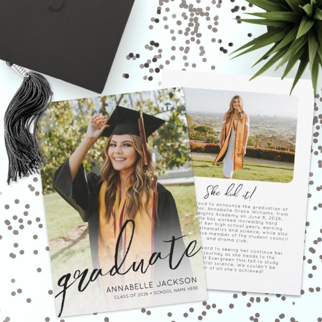 Trendy Script Graduate Simple Photo Graduation Announcement (Trendy Script Graduate Simple Photo Graduation Announcement)