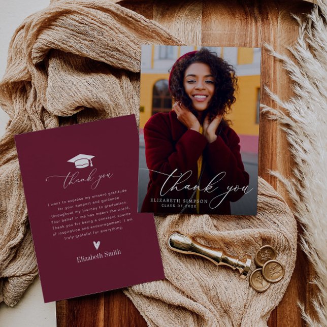 trendy script graduation thank you photo card (Creator Uploaded)