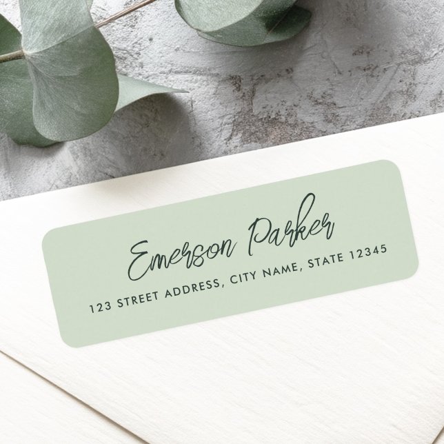 Trendy script light sage green return address (Trendy script light sage green return address label)