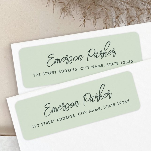 Trendy script light sage green return address (Creator Uploaded)