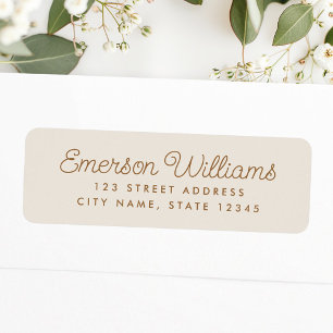 Trendy script light tan brown return address