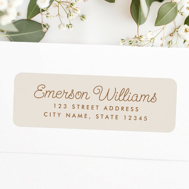 Trendy script light tan brown return address (Trendy script light tan brown return address label)