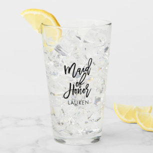 Trendy Script "Maid of Honour" Personalized Glass