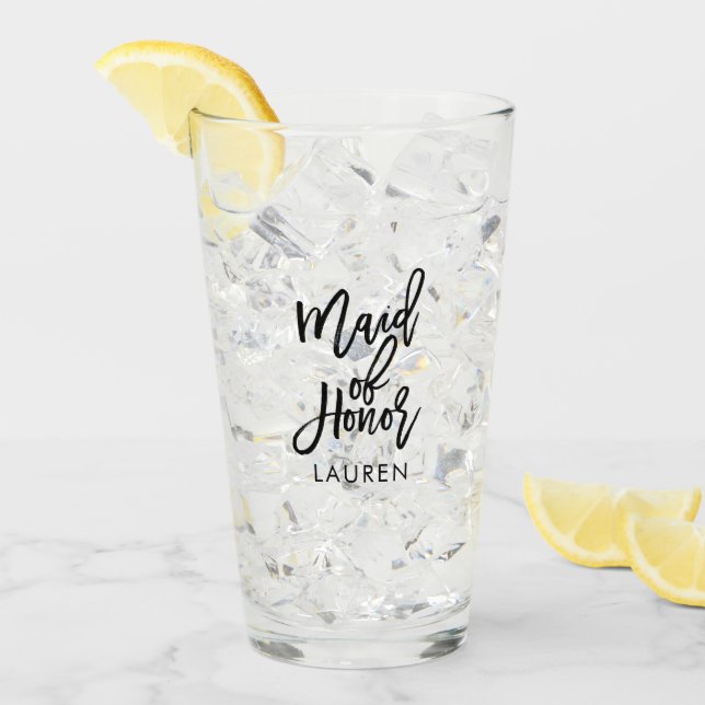 Trendy Script "Maid of Honour" Personalized Glass (Front Ice)