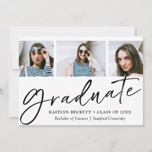 Trendy Script Minimalist 3 Photo Graduation Announcement