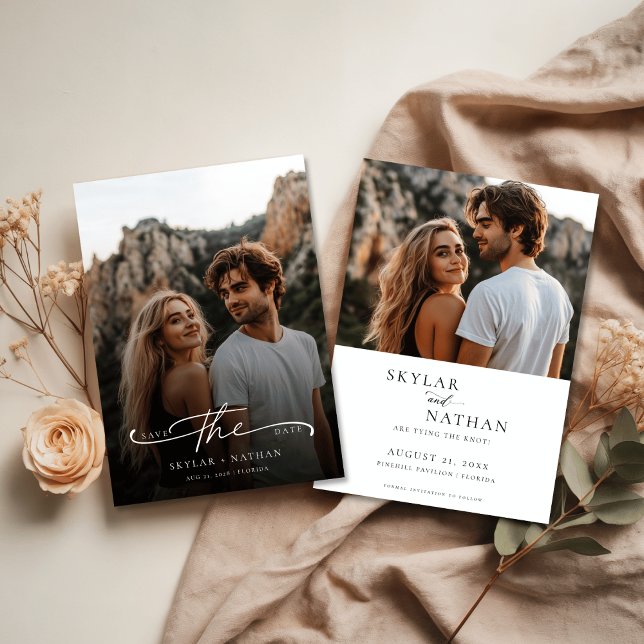 Trendy Script Modern Minimalist Wedding Photo Save The Date (Creator Uploaded)