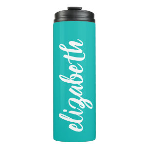 Trendy Script Name on Turquoise Thermal Tumbler