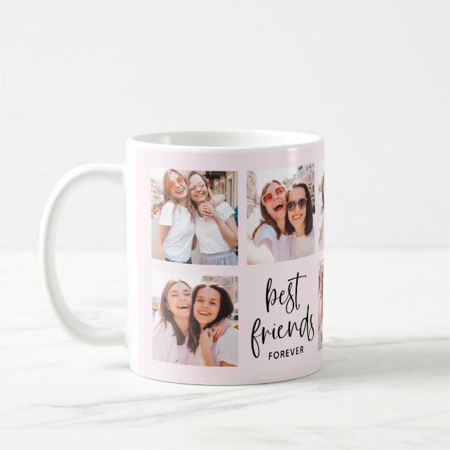 Trendy Script on Blush | Multi Photo Best Friends  Coffee Mug (Left)