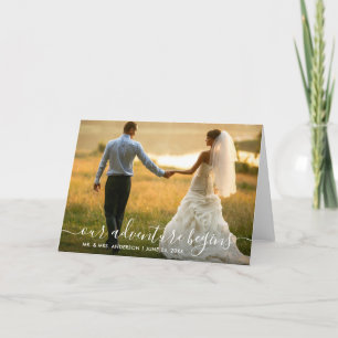 Trendy Script Our Adventure Begins Wedding Fold Thank You Card