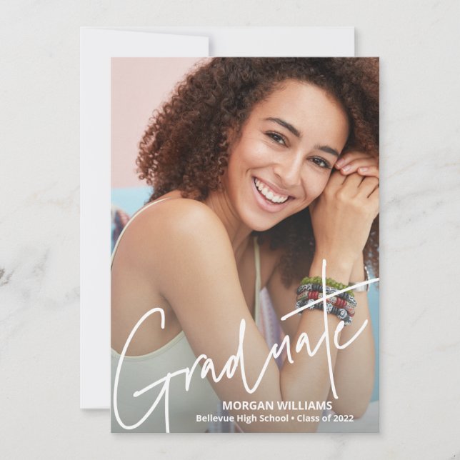 Trendy Script Overlay, Add Pic, Photo Graduation Announcement (Front)
