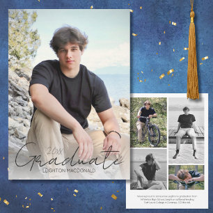Trendy Script Overlay Five Photo Graduation Announcement
