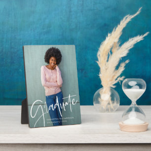 Trendy Script Overlay Graduation Photo Plaque