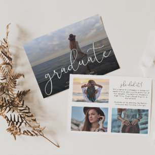 Trendy Script Overlay Multi Photo Graduation Announcement