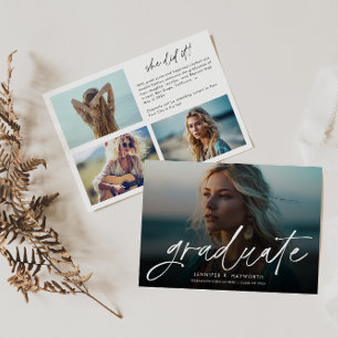 Trendy Script Overlay Multi Photo Graduation  Announcement