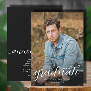Trendy Script Overlay Photo Graduation Announcement