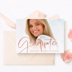 Trendy Script Overlay Two Photo Graduation Announcement