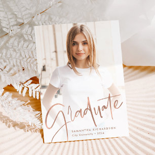 Trendy Script Overlay Two Photo Graduation Announcement