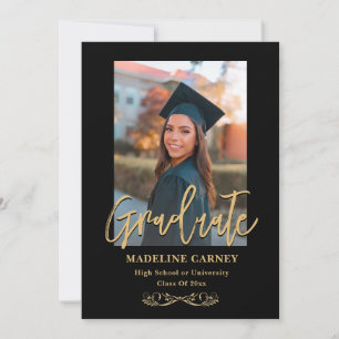 Trendy Script Overlay Two Photo Graduation Announcement