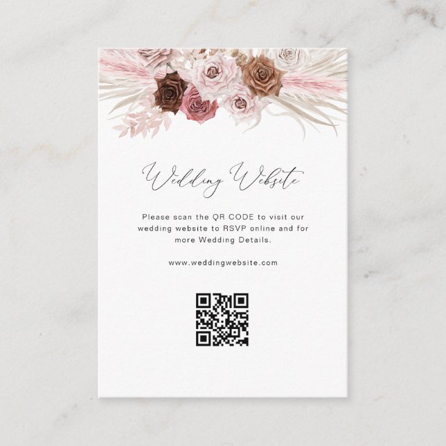 trendy script pampas dusty pink wedding website enclosure card (Front)