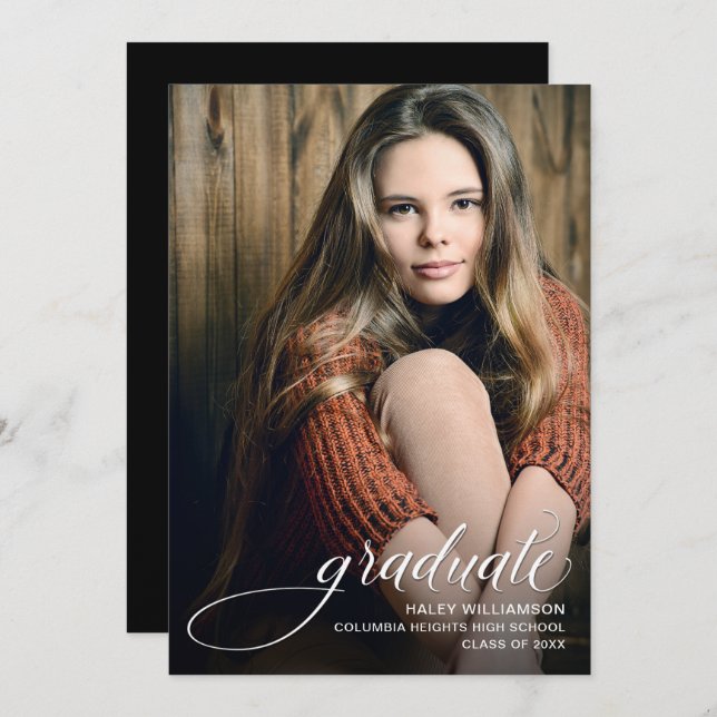 Trendy Script Photo Graduation Announcement (Front/Back)