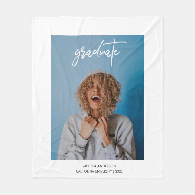 Trendy Script Photo Graduation Fleece Blanket (Front)