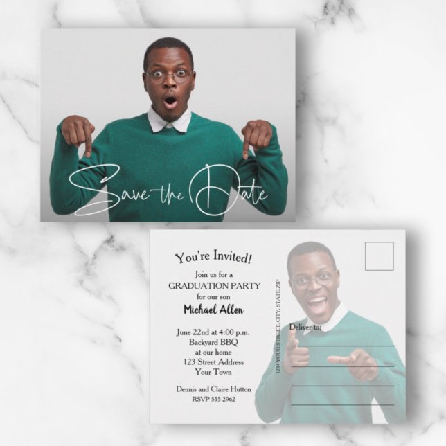 Trendy Script Photo Graduation Save the Date Postcard (Creator Uploaded)