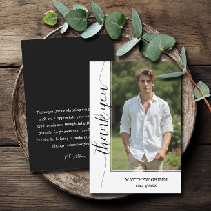 Trendy Script Photo Graduation Thank You Card