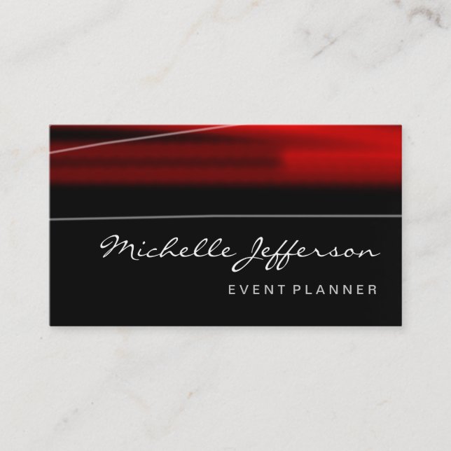 Trendy Script Red Black Pattern Business Card (Front)