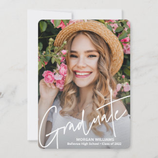 Trendy Script Text, Graduate Add Pic Graduation Announcement