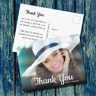 Trendy Script Thank You Photo Graduation Postcard
