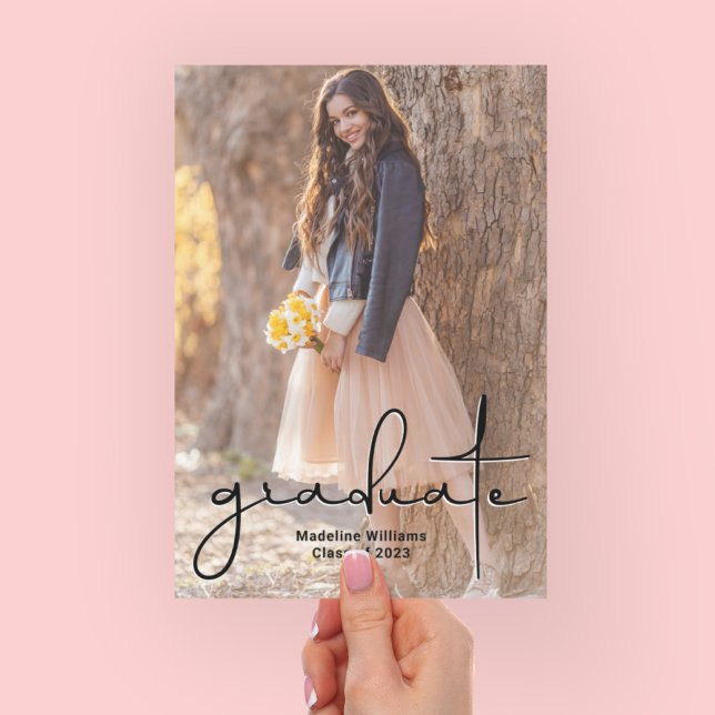 Trendy Script Two Photo Graduation  Announcement (Creator Uploaded)