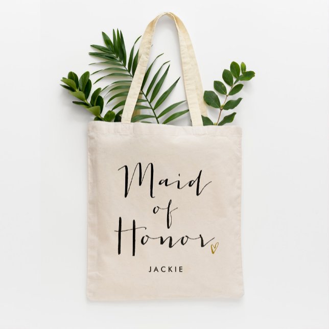 Trendy Script Typography "Maid of Honour" Tote Bag (Creator Uploaded)