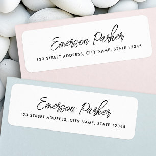 Trendy script white return address