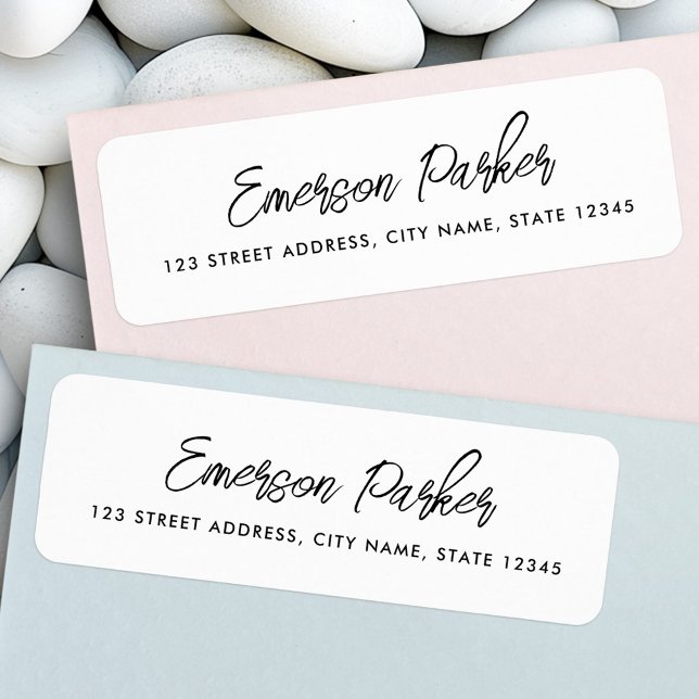 Trendy script white return address (Trendy script white return address label)