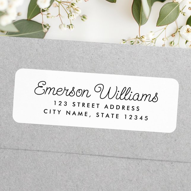 Trendy script white return address (Trendy script white return address label)