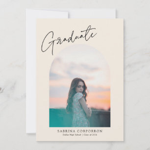 Trendy Script with Arch Two Photo Graduation Announcement