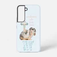 Trendy Scriptue Blue Dot Bunny Pastel Cross