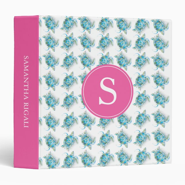 Trendy Sea Turtle Back To School Binder for Her (Front/Spine)