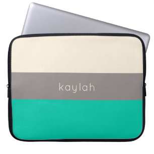Trendy Seafoam Green Color Block Pattern with Name Laptop Sleeve