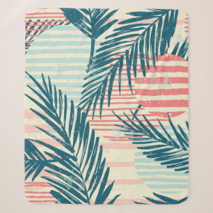 Trendy seamless exotic pattern with palm and hand sherpa blanket