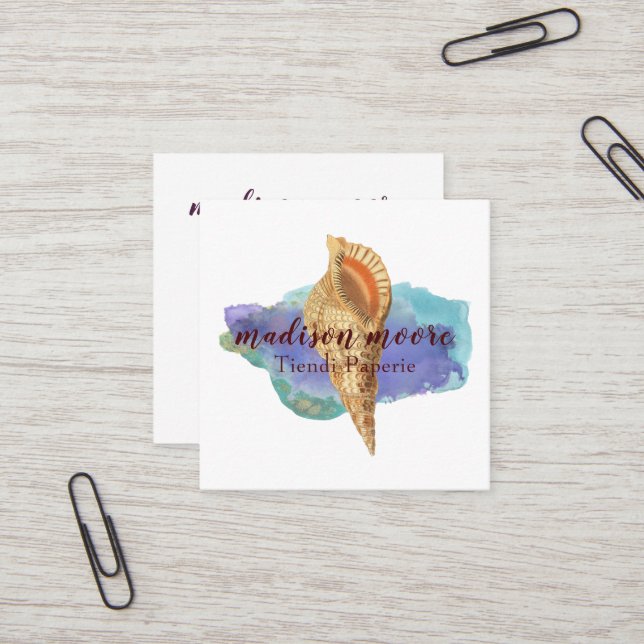 Trendy Seashell Square Business Card (Front/Back In Situ)