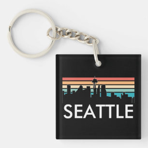 Trendy Seattle Washington Retro Sunset Skyline Keychain