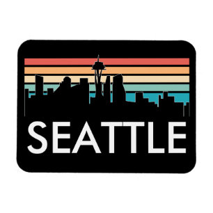 Trendy Seattle Washington Retro Sunset Skyline Magnet
